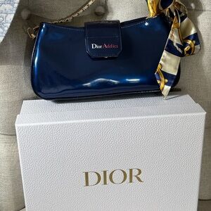 CHRISTIAN DIOR ADDICT NOVELTY COSMETIC POUCH, W/CROSSBODY CHAIN & INCERT&BOX